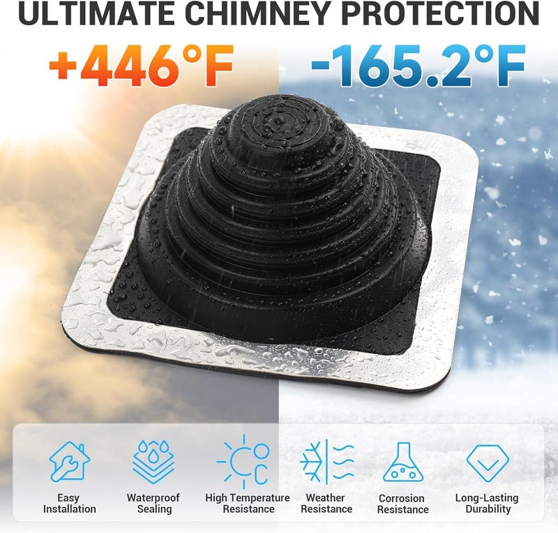 Aothotop #3 High Temp Silicone Metal Roof Pipe Flashing Boot - Roof Vent Boot for Pipe OD 1/4" to 5-3/4" - Roof Vent Cover for Stove Pipe, Chimney, &Plumbing Vents with Roofing Screws & Hex Socket 2PACK - Image 3